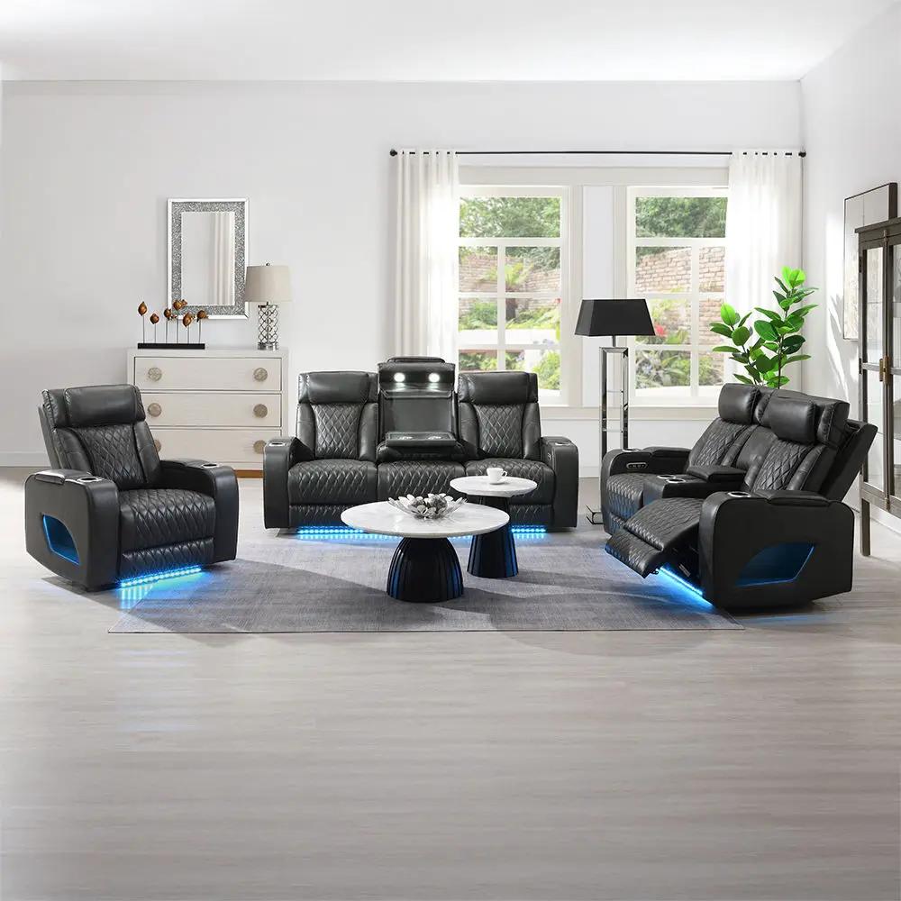 Taddeo - Power Motion Sofa With Power Headrest, USB, Wireless Charger, LED & Reading Light - Dark Gray by Unique Piece Furniture