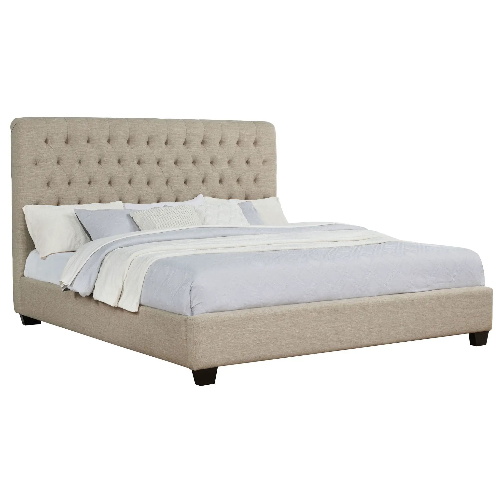 Chloe Upholstered Eastern King Panel Bed Oatmeal by Unique Piece Furniture
