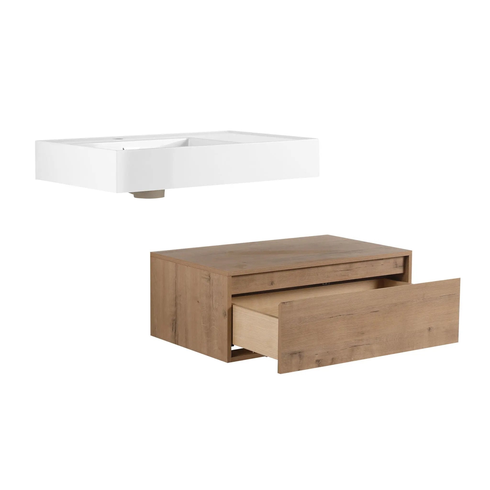 Modern Wall Mounted Bathroom Vanity With Resin Sink And Soft Close Drawer In Imitative - Imitative Oak by HouseOfZazla