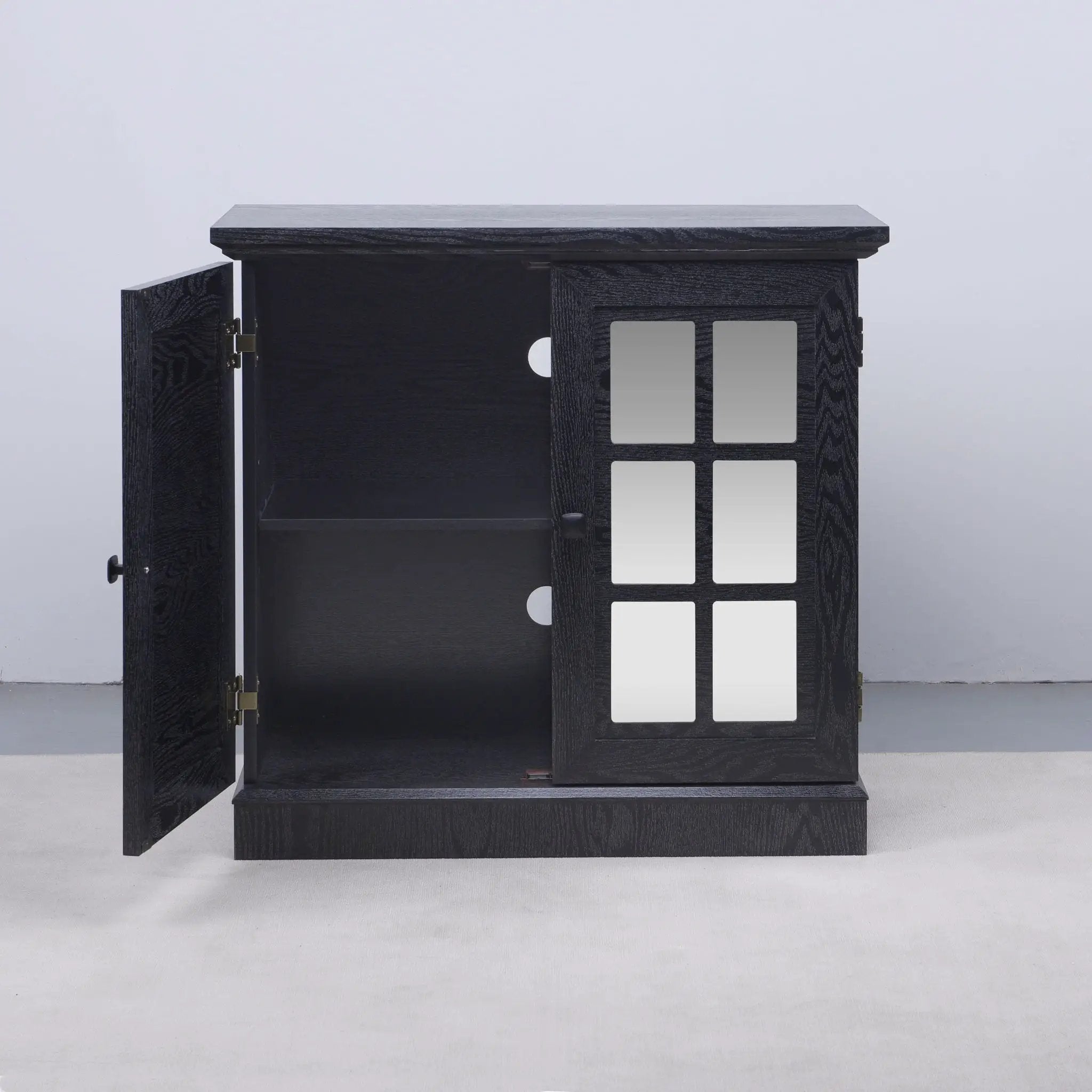 Sideboard Cabinet With Mirrored Doors, Adjustable Shelf, Metal Handles