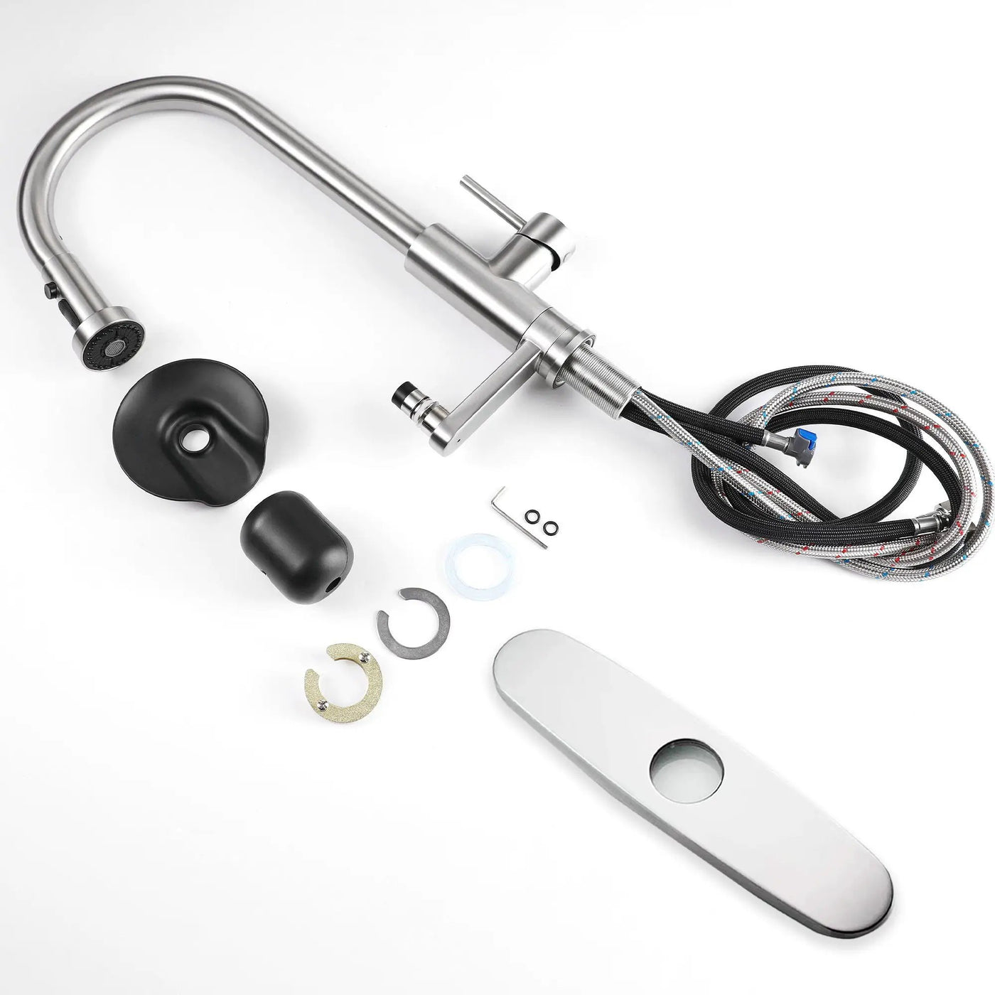 3 In 1 Kitchen Faucet With Press Type Glass Rinser, High Arc Pull Down Sprayer by HouseOfZazla
