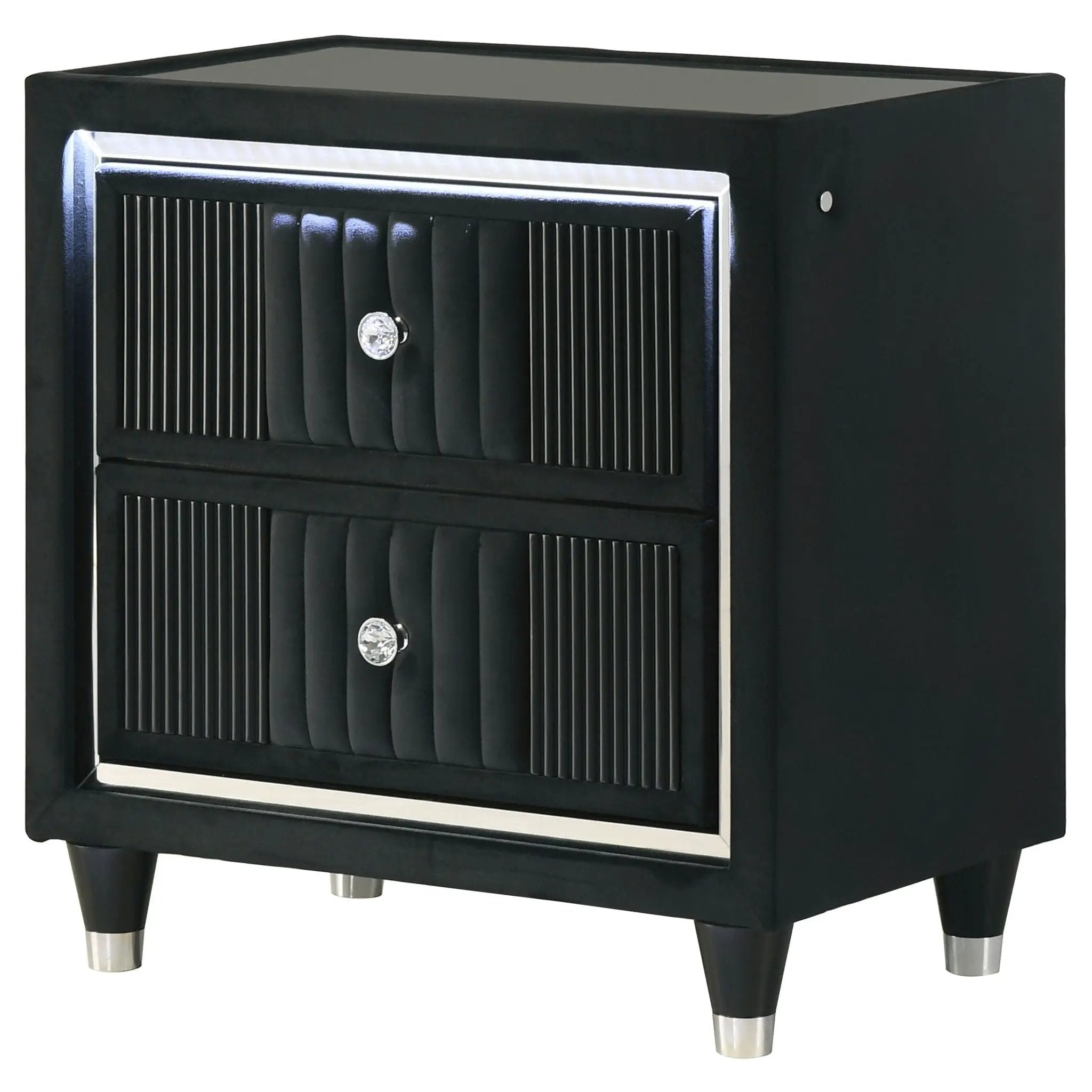 Ravenne 2-drawer Velvet Upholstered LED Nightstand with USB Black by Unique Piece Furniture