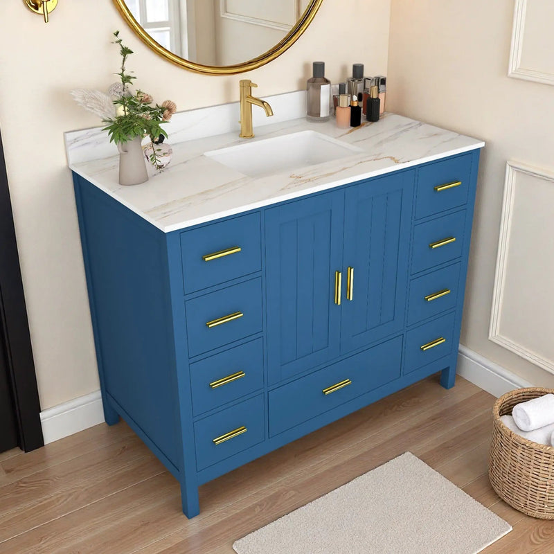 42" Modern Solid Wood Bathroom Vanity with Sink, 43" Carrara by HouseOfZazla