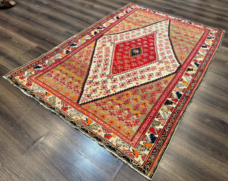 Antique Persian Malayer Rug 4x7, Tribal Senneh Carpet, Geometric, Diamond Design by Jewel Rugs