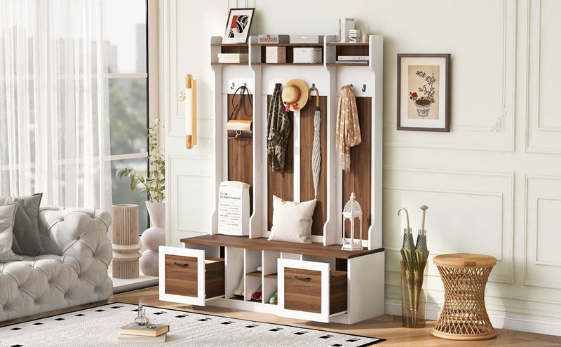 5 In 1 Entryway Bench With Coat Rack, 7 Sturdy Hooks, 2 Spacious Drawers And Adjustable Shelves by HouseOfZazla