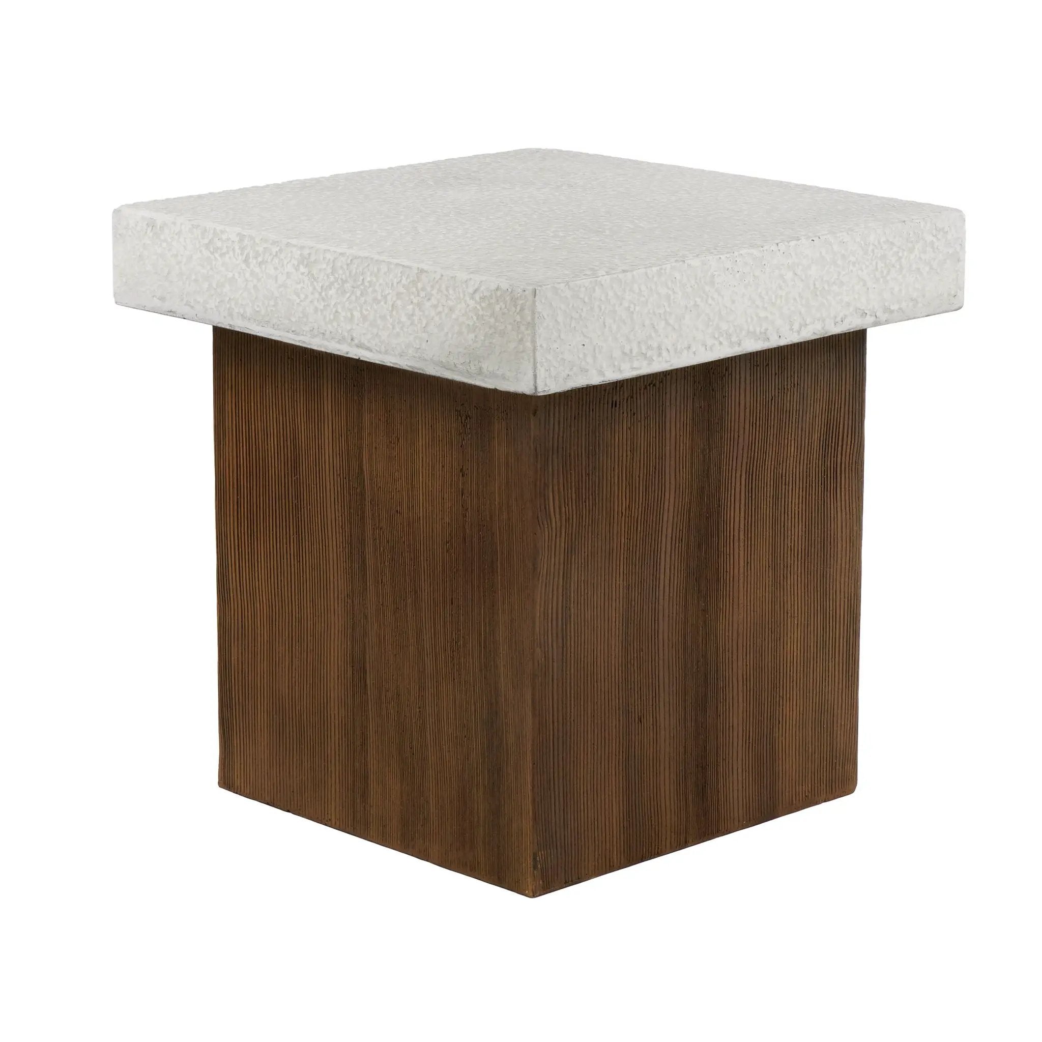 Mgo Square Side Table With Faux Stone Top And Wood Frame - Antique White / Natural Wood by HouseOfZazla