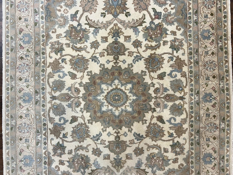 Indo Persian Rug 4x6, Floral Medallion, Beige, Handmade Wool Vintage Carpet 4 x 6 ft by Jewel Rugs