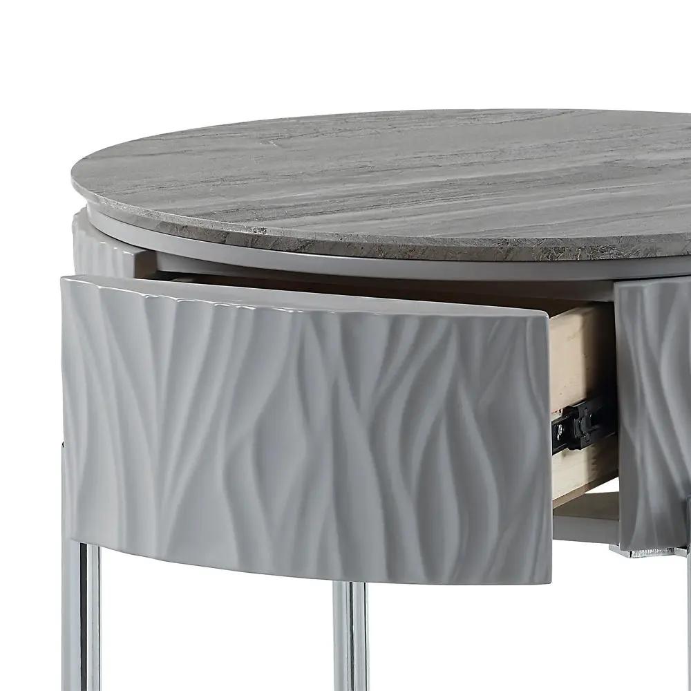 Yukino - End Table - Gray High Gloss & Chrome by Unique Piece Furniture