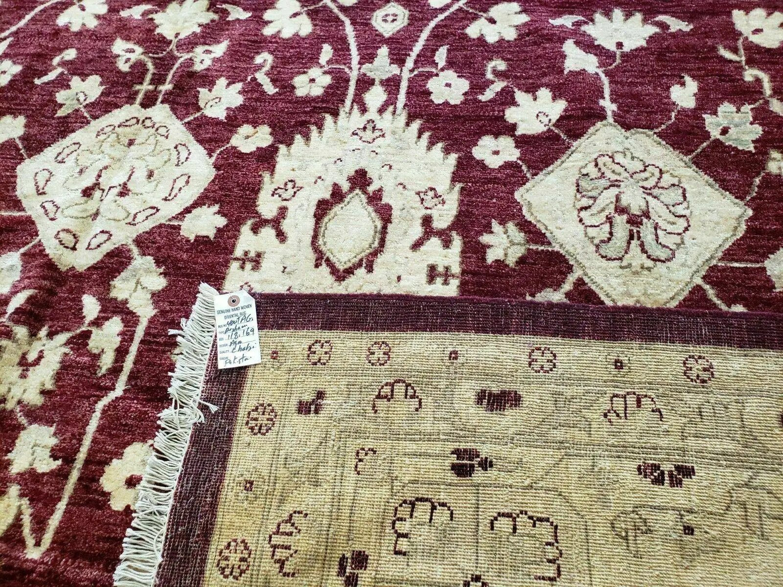 Pakistani Peshawar Rug 10x14, Handmade Chobi Carpet, Maroon & Beige by Jewel Rugs