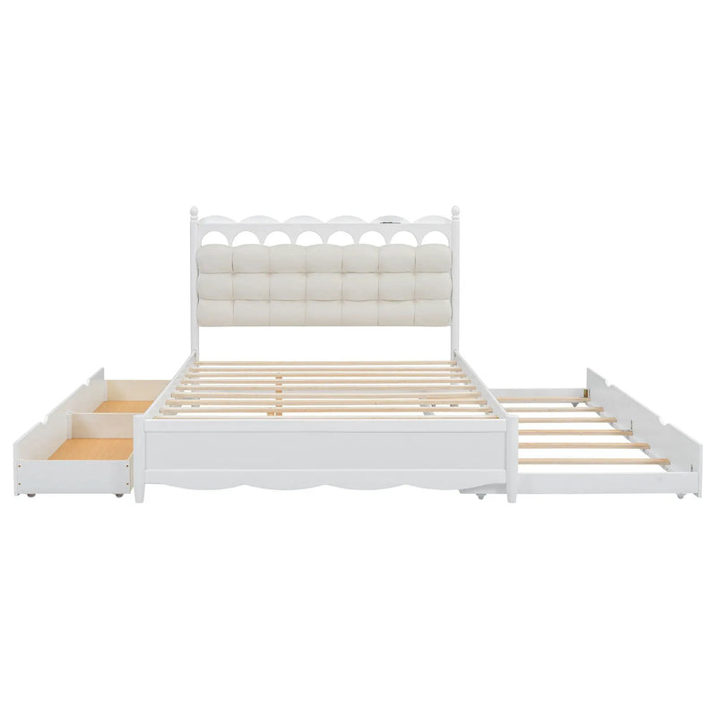 Storage Platform Bed, With 2 Big Drawers, Trundle, One Set Of Sockets & USB Ports by HouseOfZazla