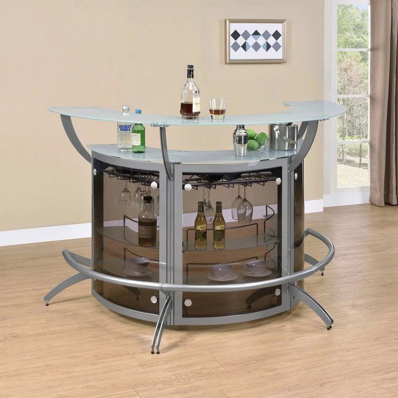 Dallas 3-piece Curved Freestanding Home Bar Cabinet Silver by Unique Piece Furniture
