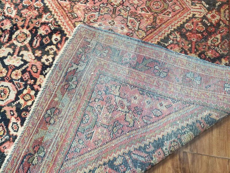 Antique Persian Mahal Area Rug 4.4 x 6.6, Wool Hand-Knotted Shabby Chic Oriental Rug, Red Black 1930s Foyer Room Carpet, Low Pile Boho Rug by Jewel Rugs
