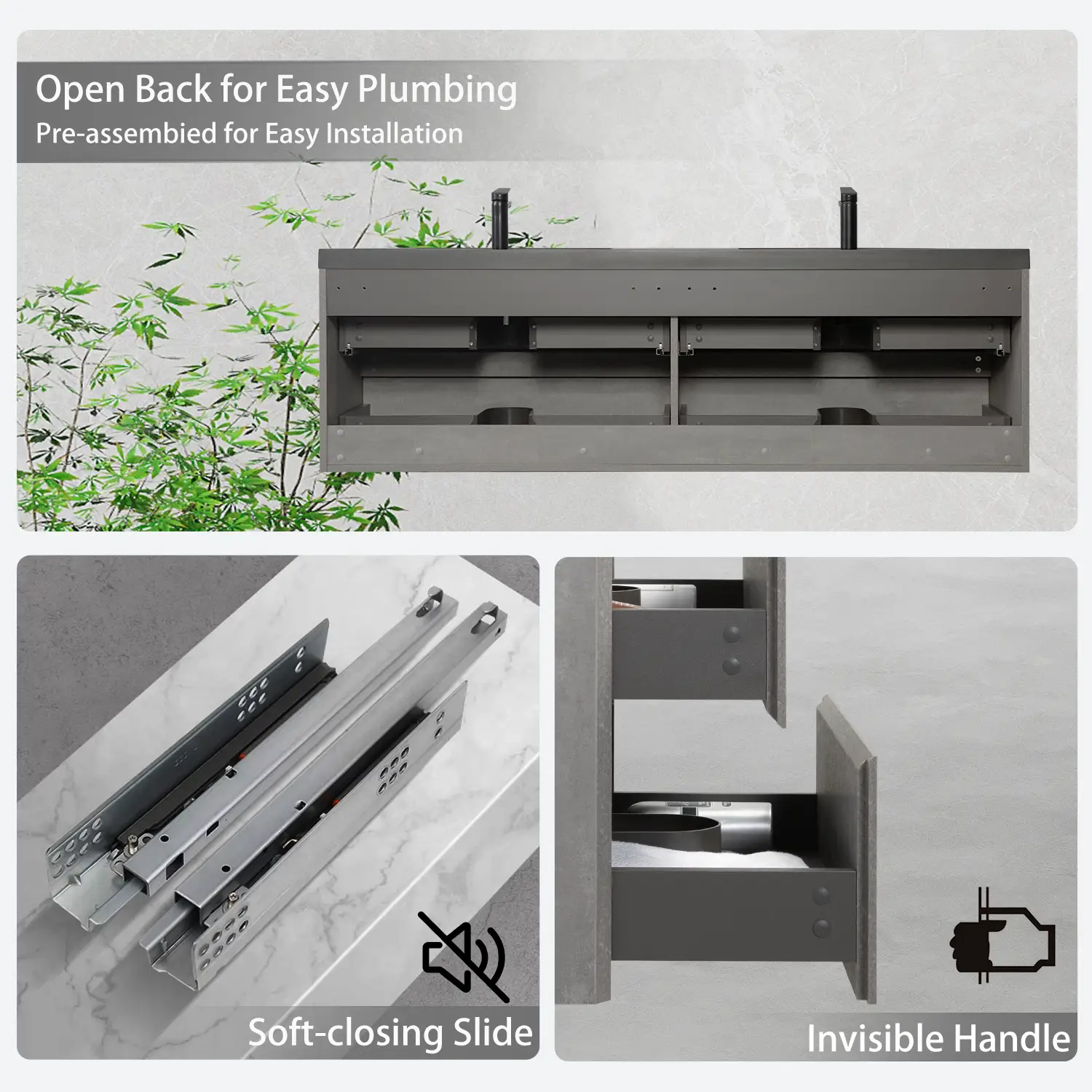 72" Floating Vanity with Sink, Modern Wall-Mounted Storage Cabinet by HouseOfZazla