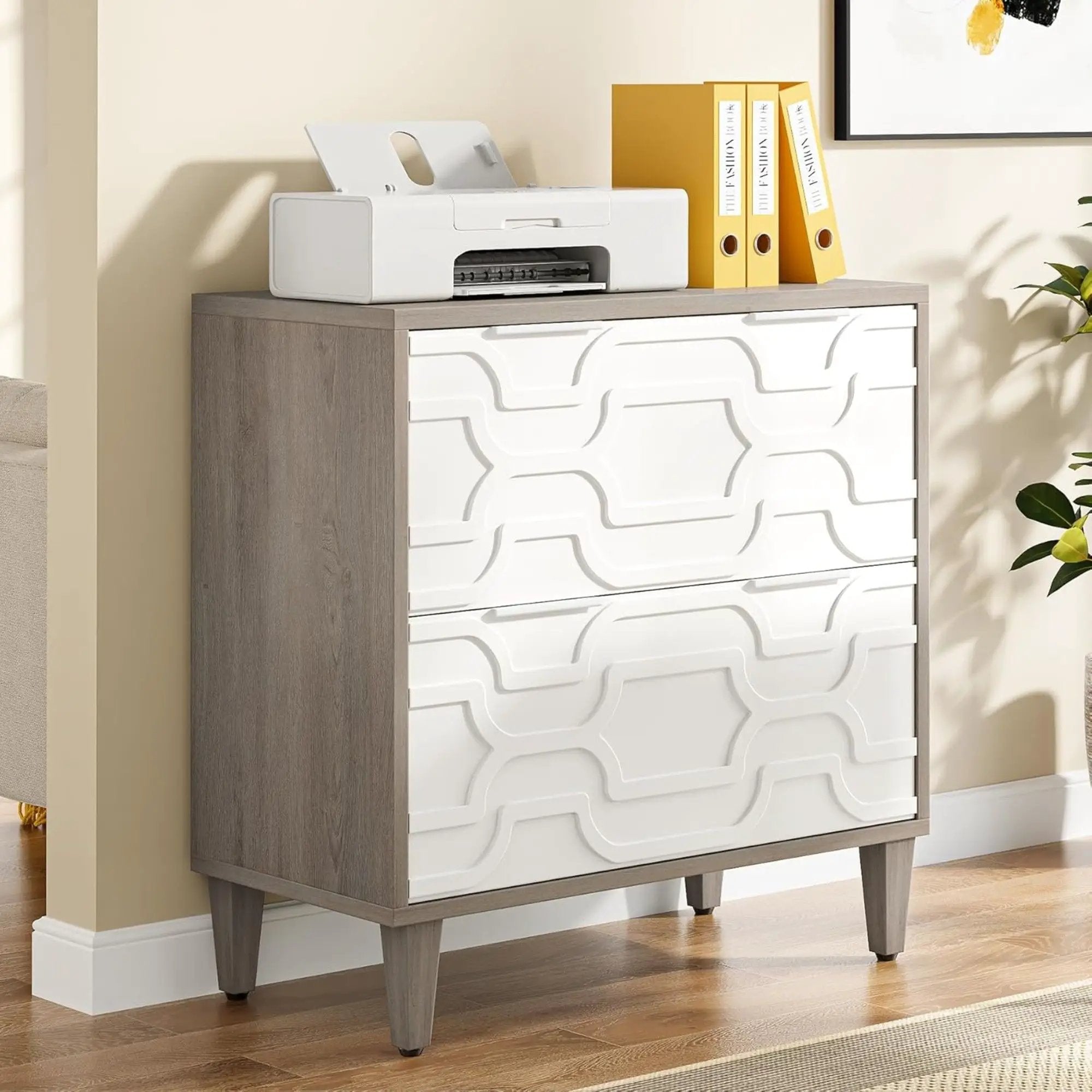 2 Drawer Lateral File Cabinet, Fits A4 / Letter / Legal - Gray / White by HouseOfZazla