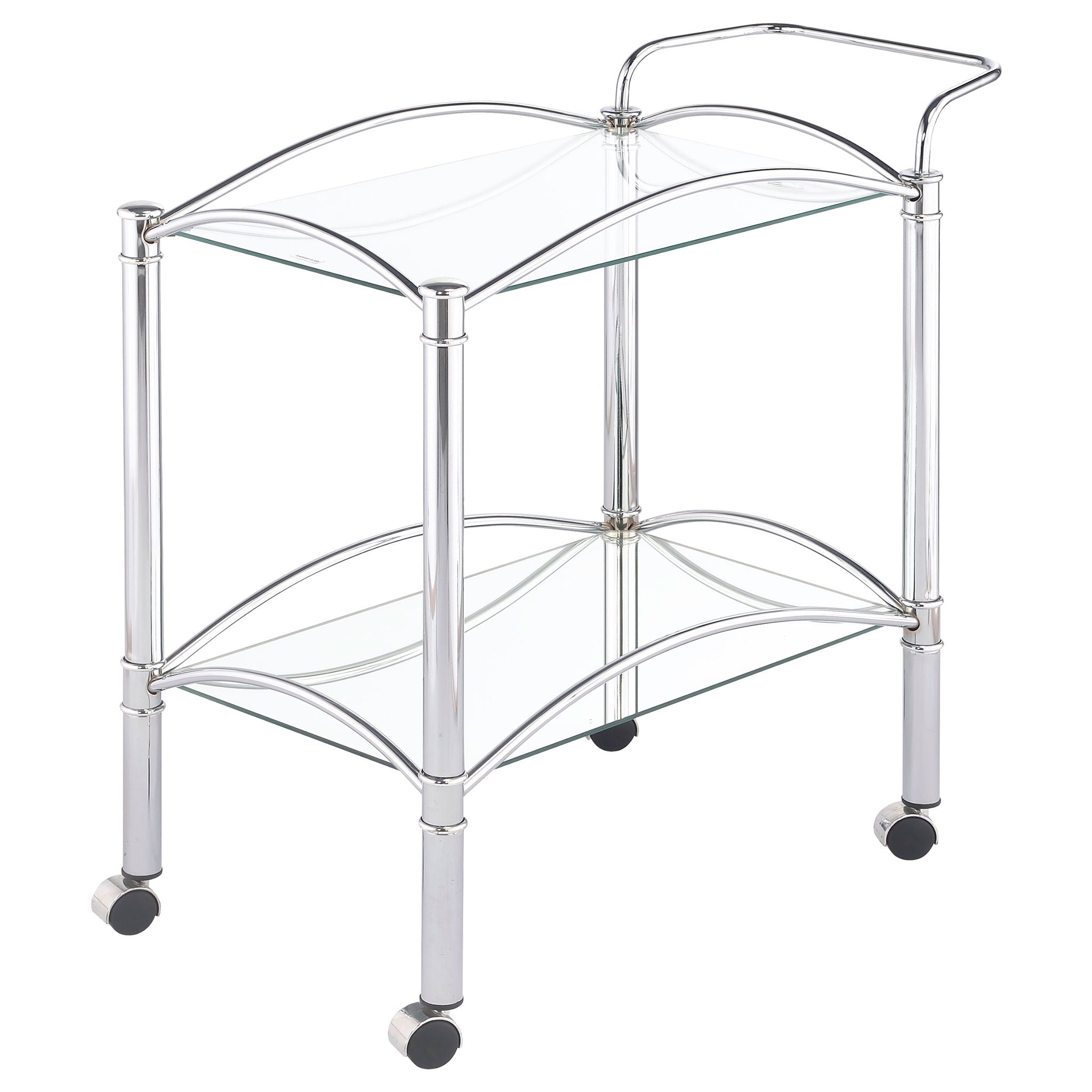 Porch & Den - 2 Tier Rectangular Glass Shelf Bar Cart With Glass - Chrome by HouseOfZazla