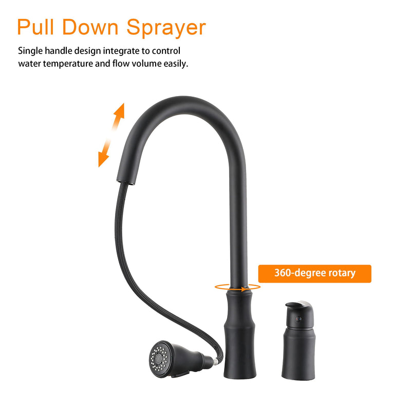16.9" Kitchen Sink Faucet With Separate Handle And Pull Down Sprayer, Lead Free Brass - Matte Black by HouseOfZazla