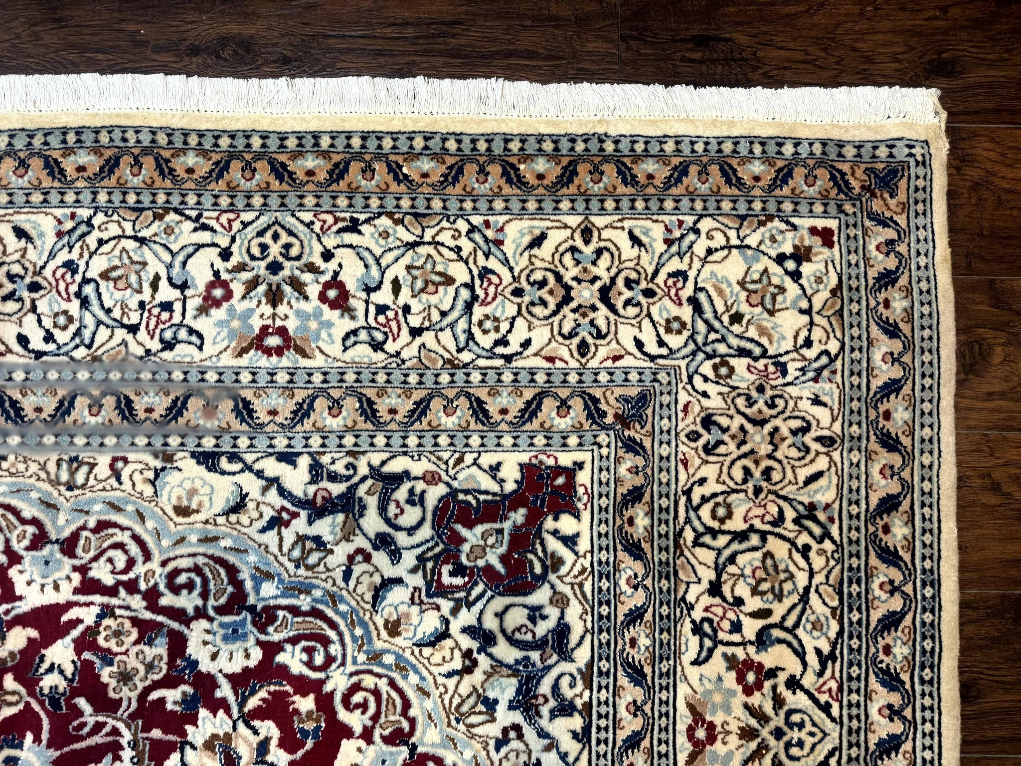 Persian Nain Rug 8x11, Wool and Silk Highlights, Burgundy & Ivory by Jewel Rugs