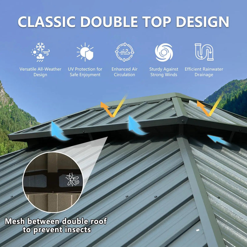 12' X 16' Hardtop Metal Gazebo with Double Roof Canopy by HouseOfZazla