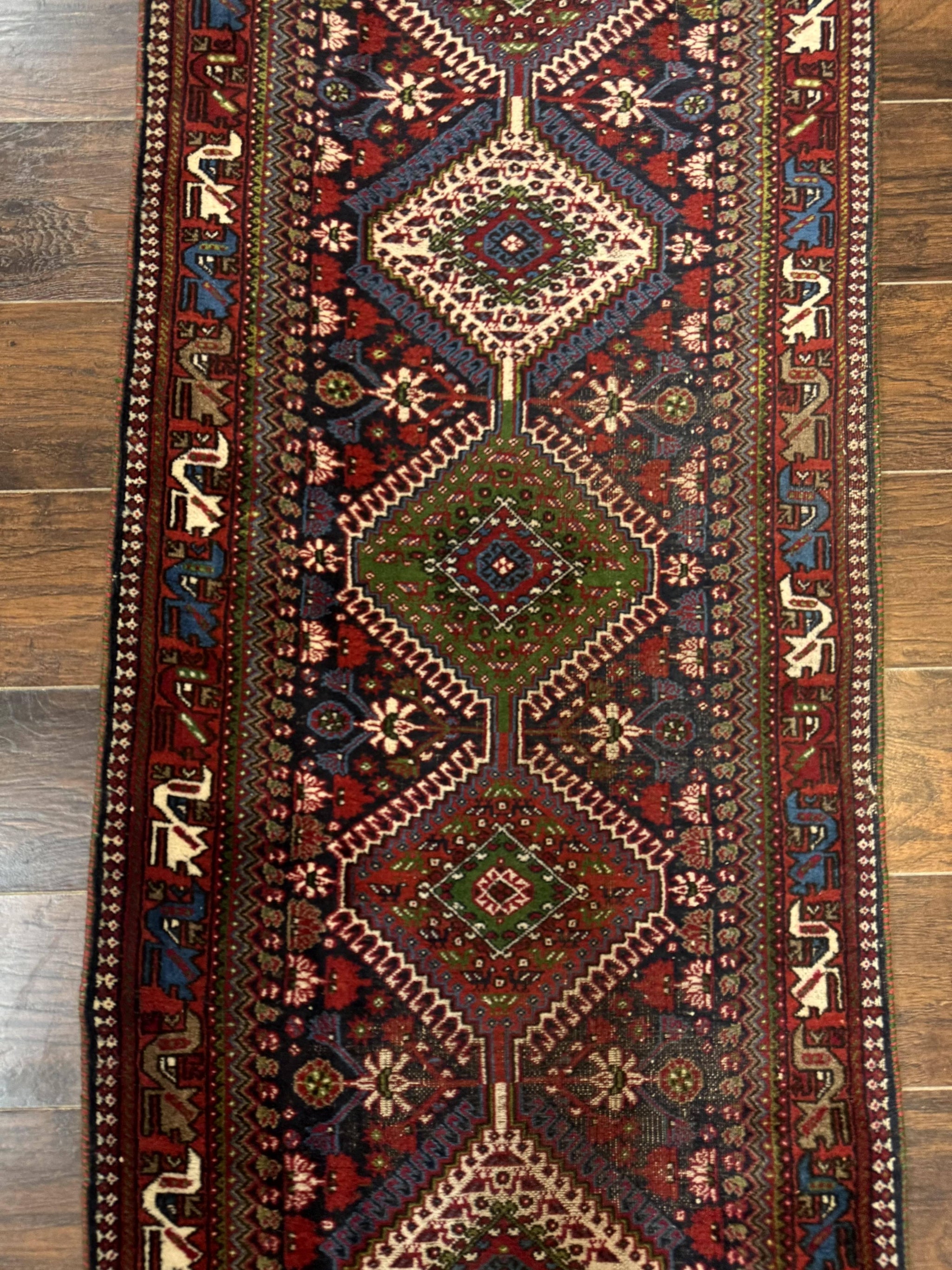 Persian Tribal Runner Rug 2.6 x 20 ft, Antique Persian Shiraz Carpet for Hallway, Colorful Navy Blue by Jewel Rugs