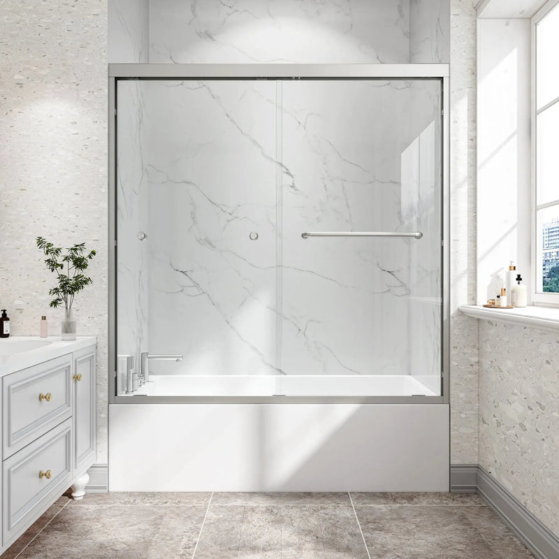 55-60" W x 60" H Brushed Nickel Double Bypass Sliding Shower Door by HouseOfZazla