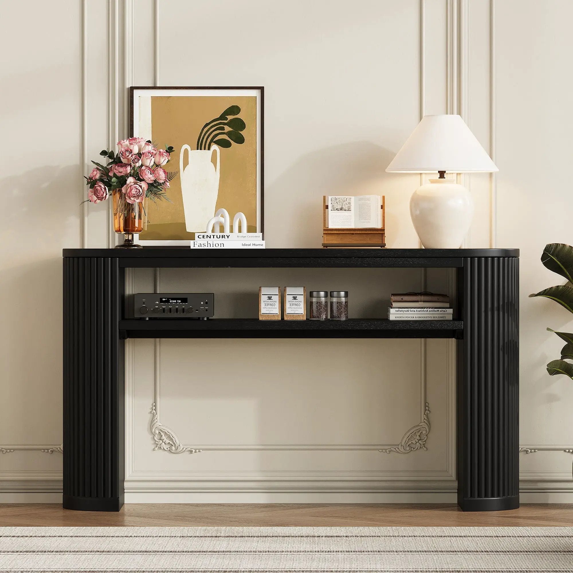 Console Table With Fluted Legs, Open Shelf by Unique Piece Furniture