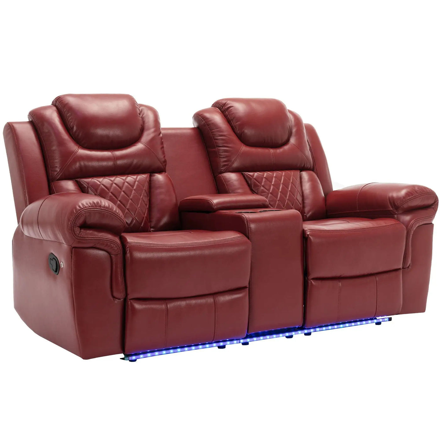 Home Theater Seating Manual Recliner Loveseat With Hide-Away Storage, Cup Holders And Led Light Strip For Living Room by HouseOfZazla