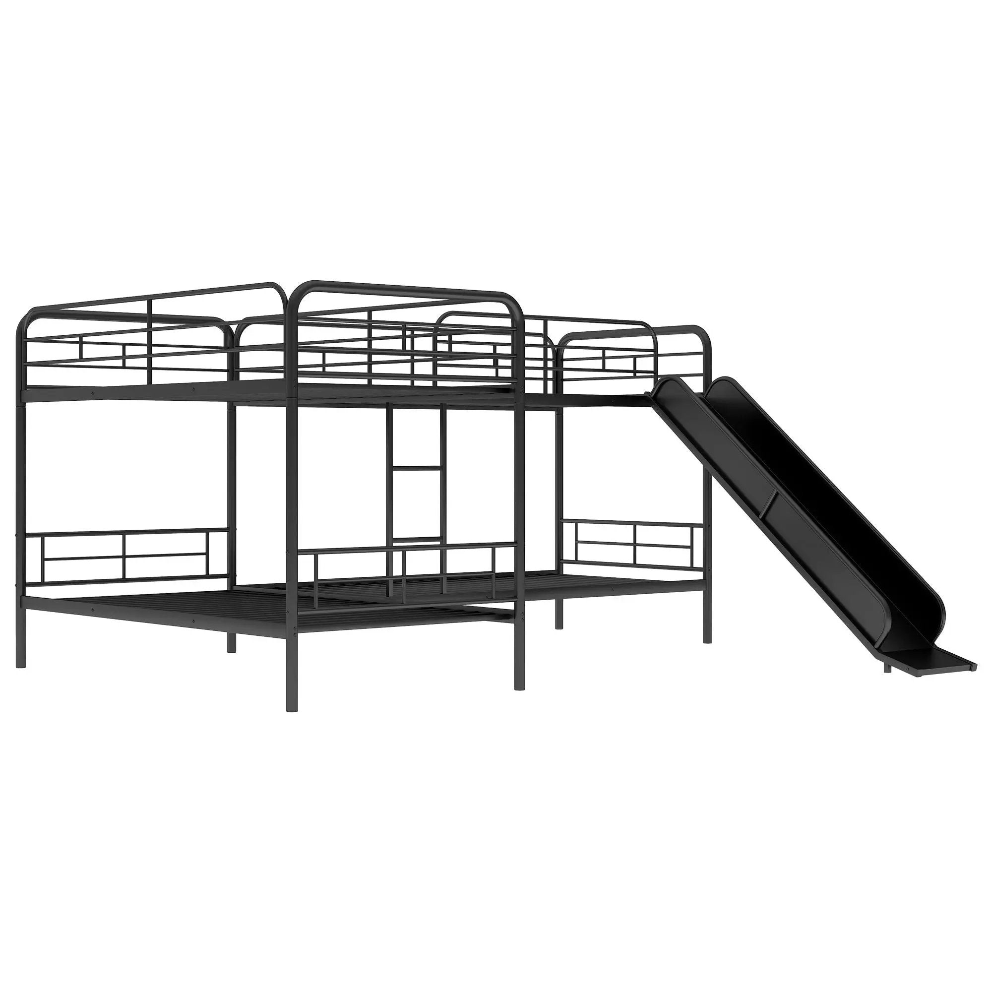 Mission Style Twin Size L-Shaped Bunk Bed With Slide And Ladder - Black by HouseOfZazla
