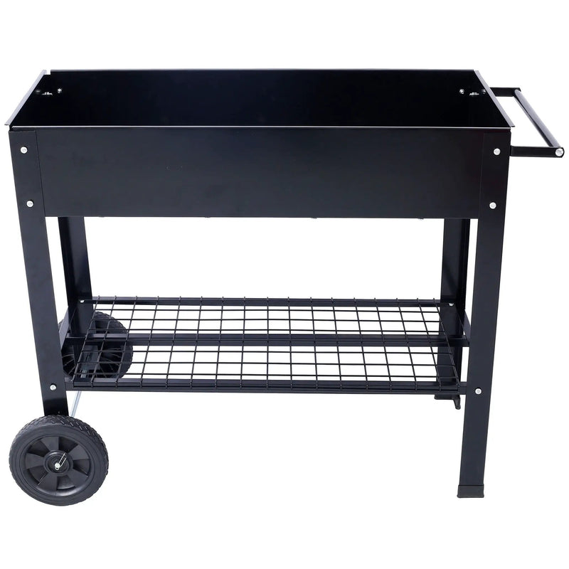 Elevated Mobile Raised Ergonomic Metal Planter Garden Bed With Wheels Powder Coated Steel - Black by Unique Piece Furniture