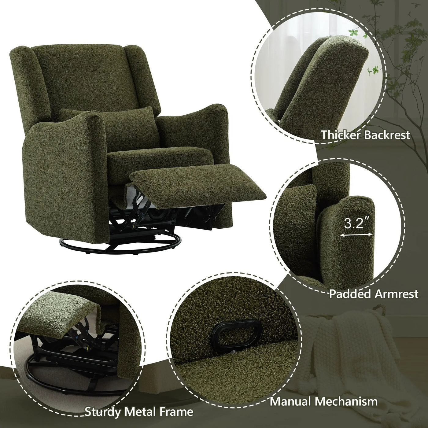 Wide Wingback Swivel Glider Rocker Recliner Chair by HouseOfZazla