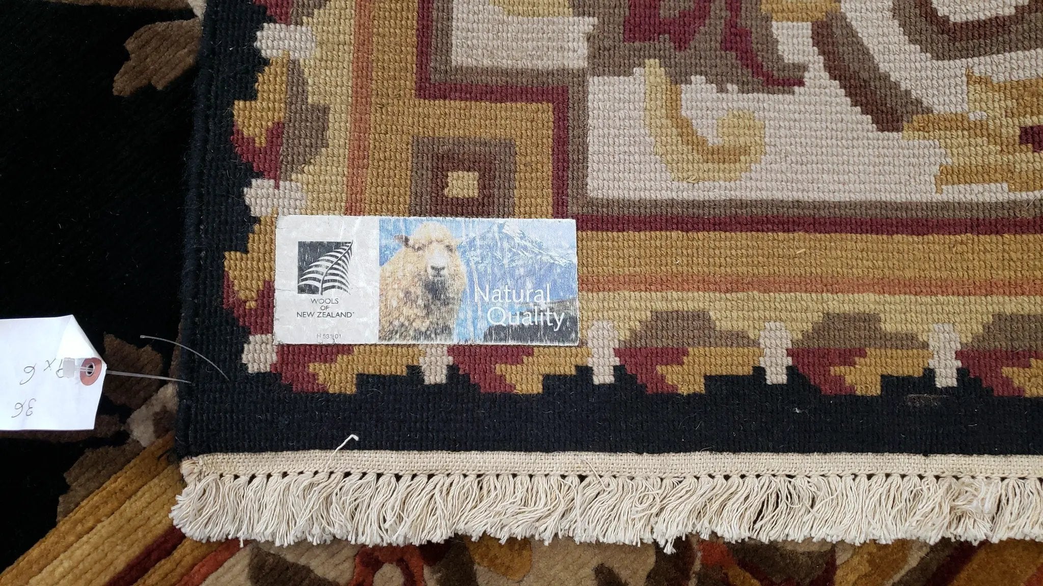 Nepal Rug 6x9, Nepalese Aubusson Area Rug 6 x 9, Hand-Knotted Wool Soft Pile Black & Beige Tibetan Aubusson New Carpet European Savonnerie by Jewel Rugs