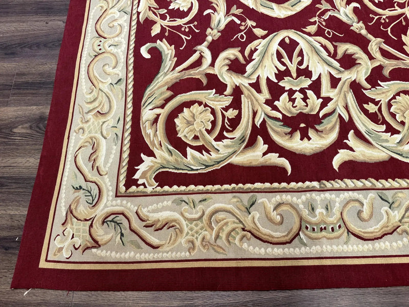 Burgundy Aubusson Rug 6x9, Vintage Wool Carpet by Jewel Rugs
