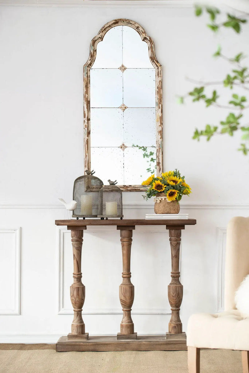 Large & Framed Wall Mirror, Arched Mirror With Decorative Window Look For Living Room - Cream by HouseOfZazla