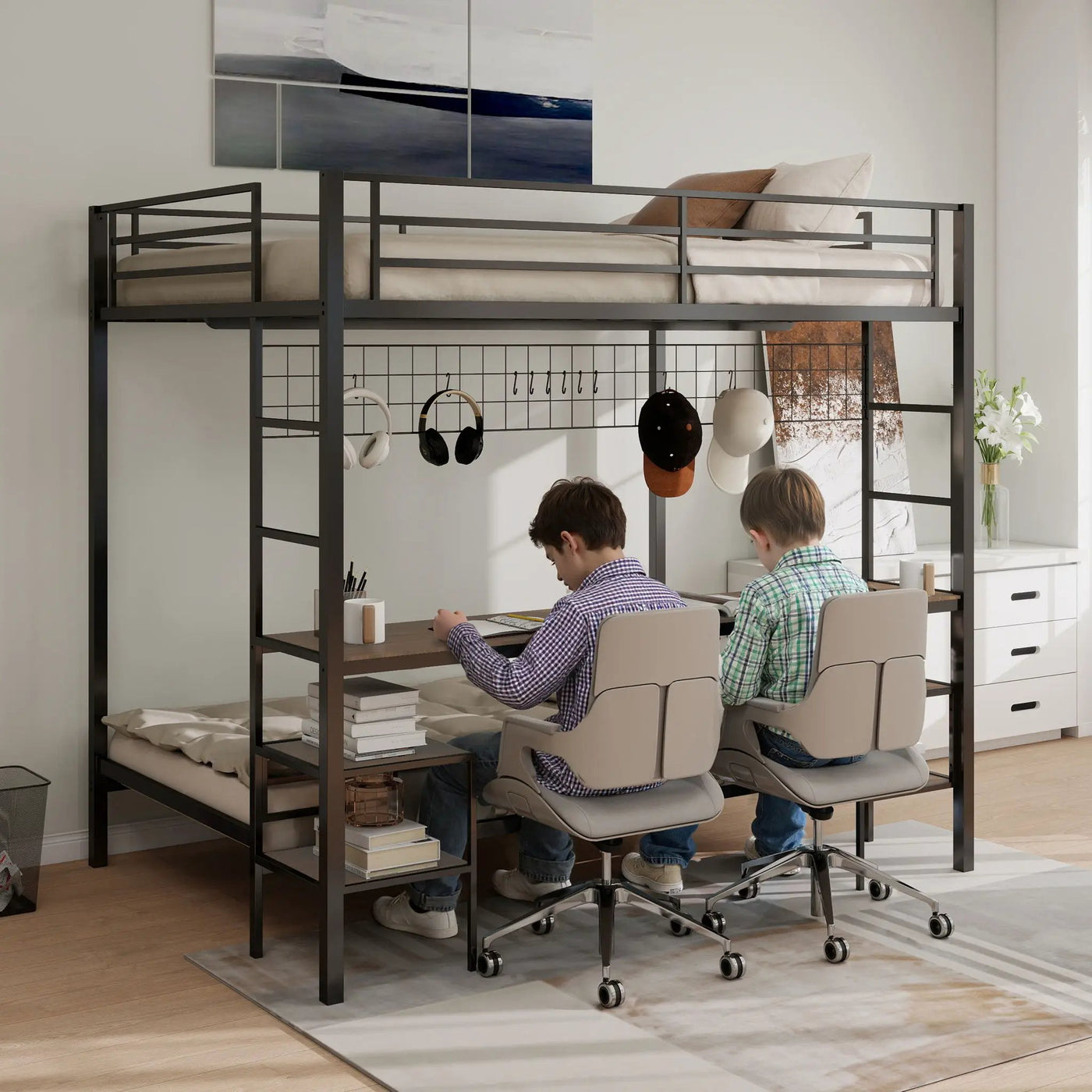 Ethan - Bunk Bed With Desk, Charging Station, Storage Shelves by HouseOfZazla