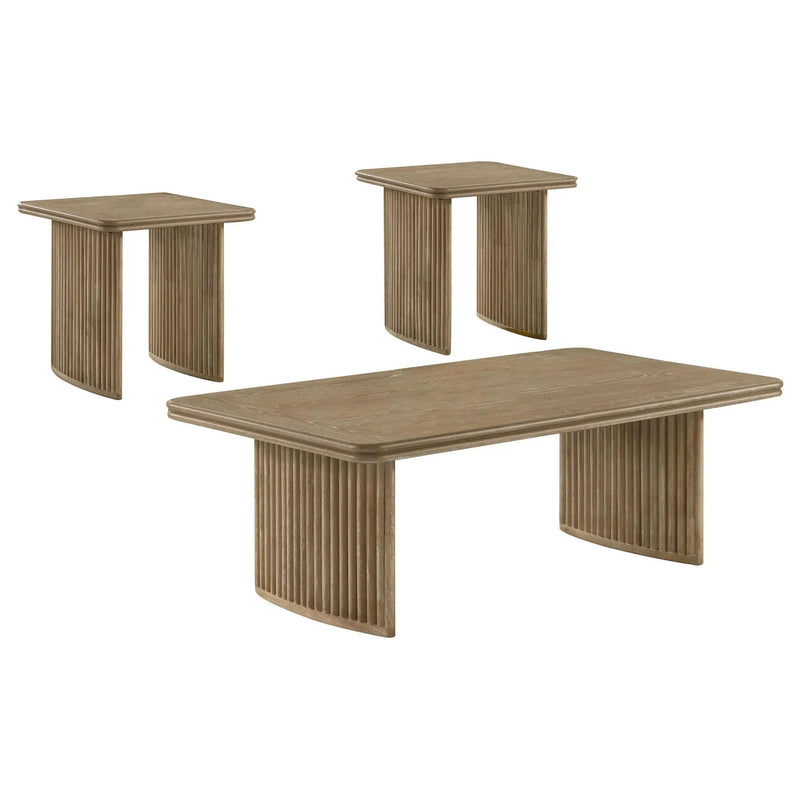 Adina 3-piece Wood Coffee Table Set Distressed Light Brown by Unique Piece Furniture