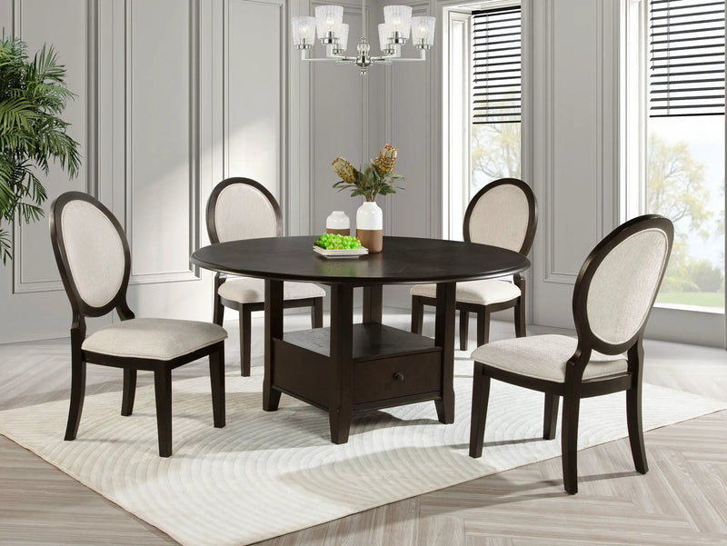 Twyla 5-piece 60-inch Round Wood Dining Table Set Dark Cocoa by Unique Piece Furniture