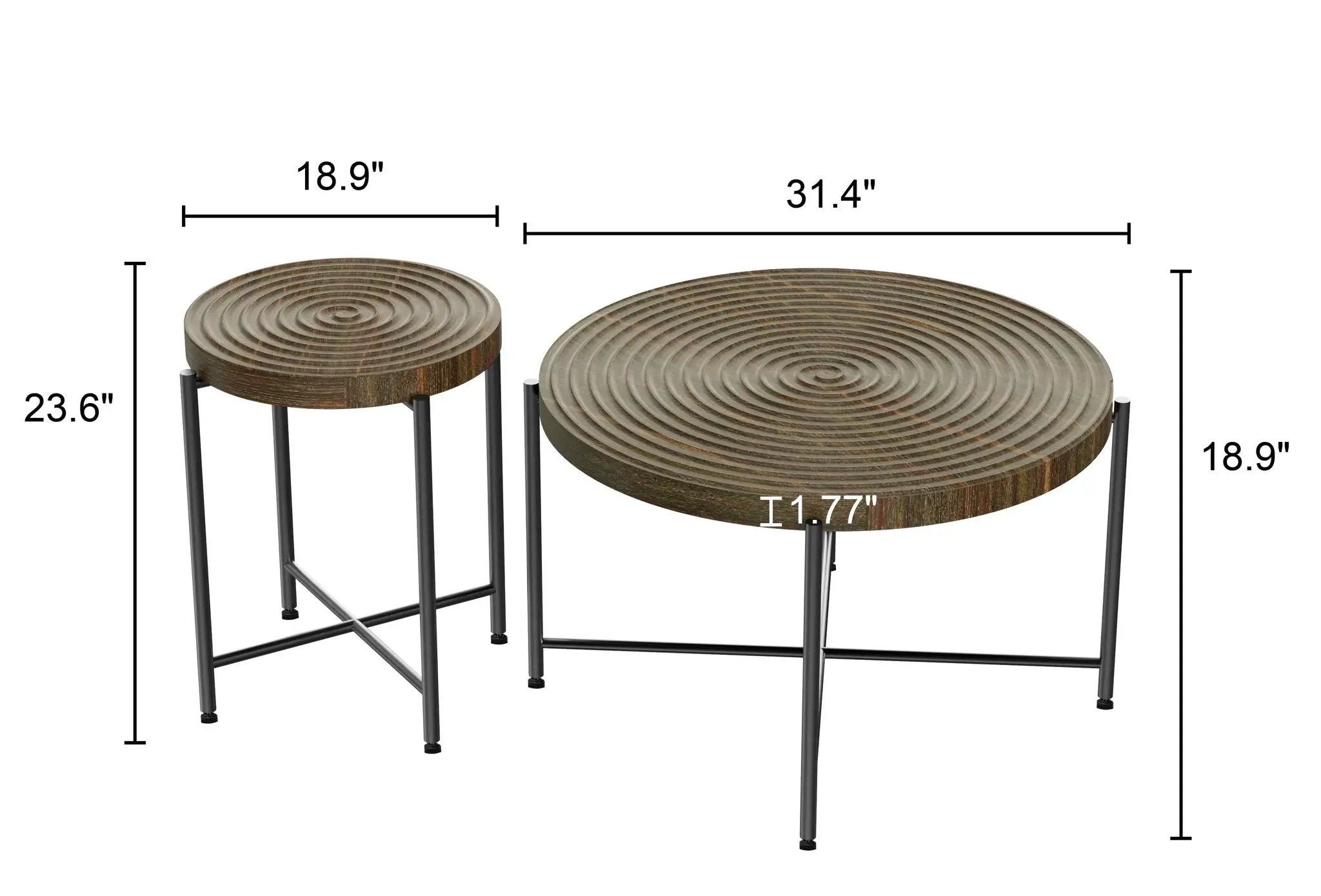 Coffee And End Table Set Waterproof Cover, Distressed Cylindrical Design, Legs Classic Rustic Charm (Set of 2) by HouseOfZazla