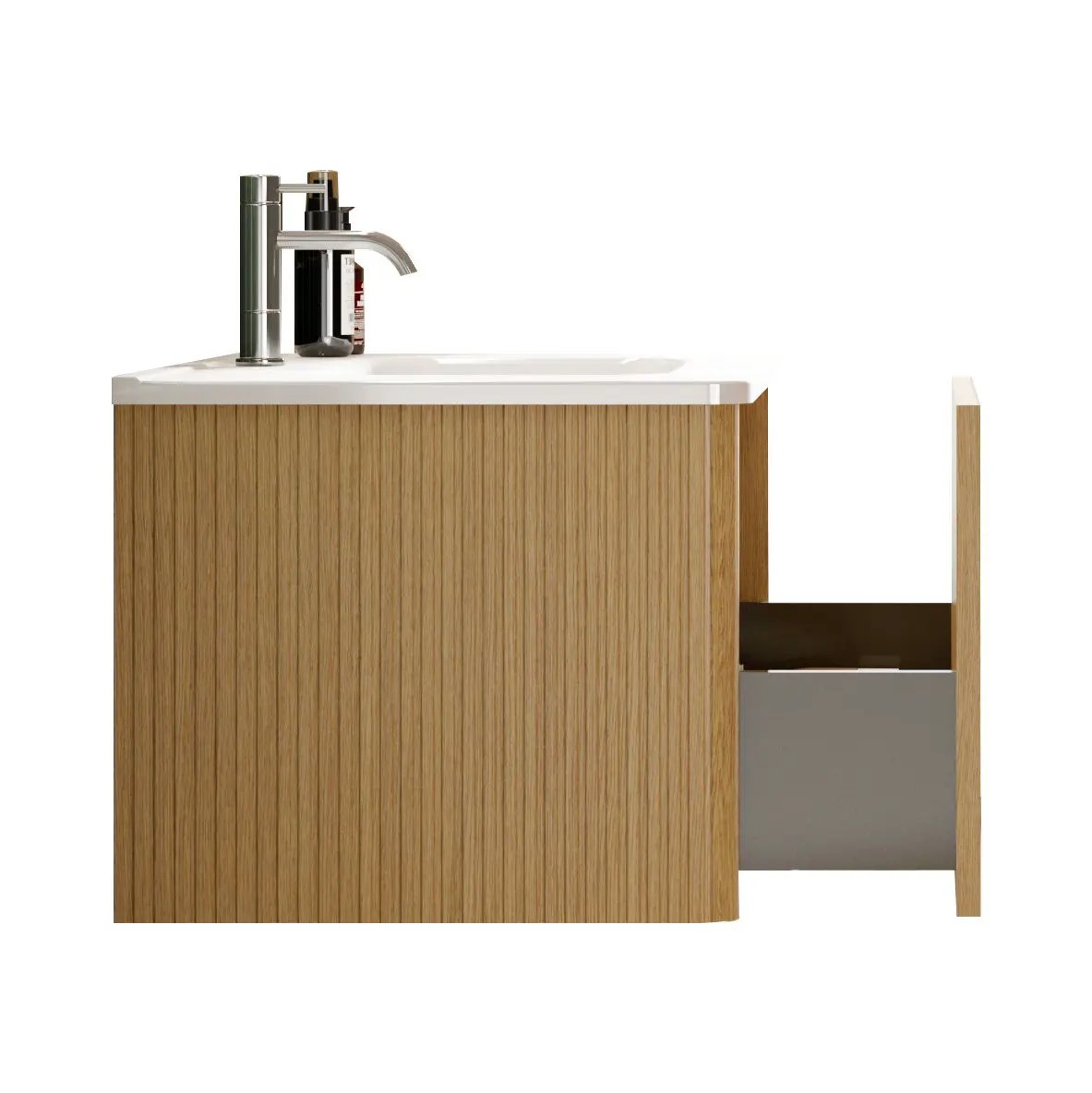 Etna - Striped Bathroom Vanity With Ceramic Sink, Wall Mounted Floating Bathroom Vanity For Modern Bathroom by HouseOfZazla