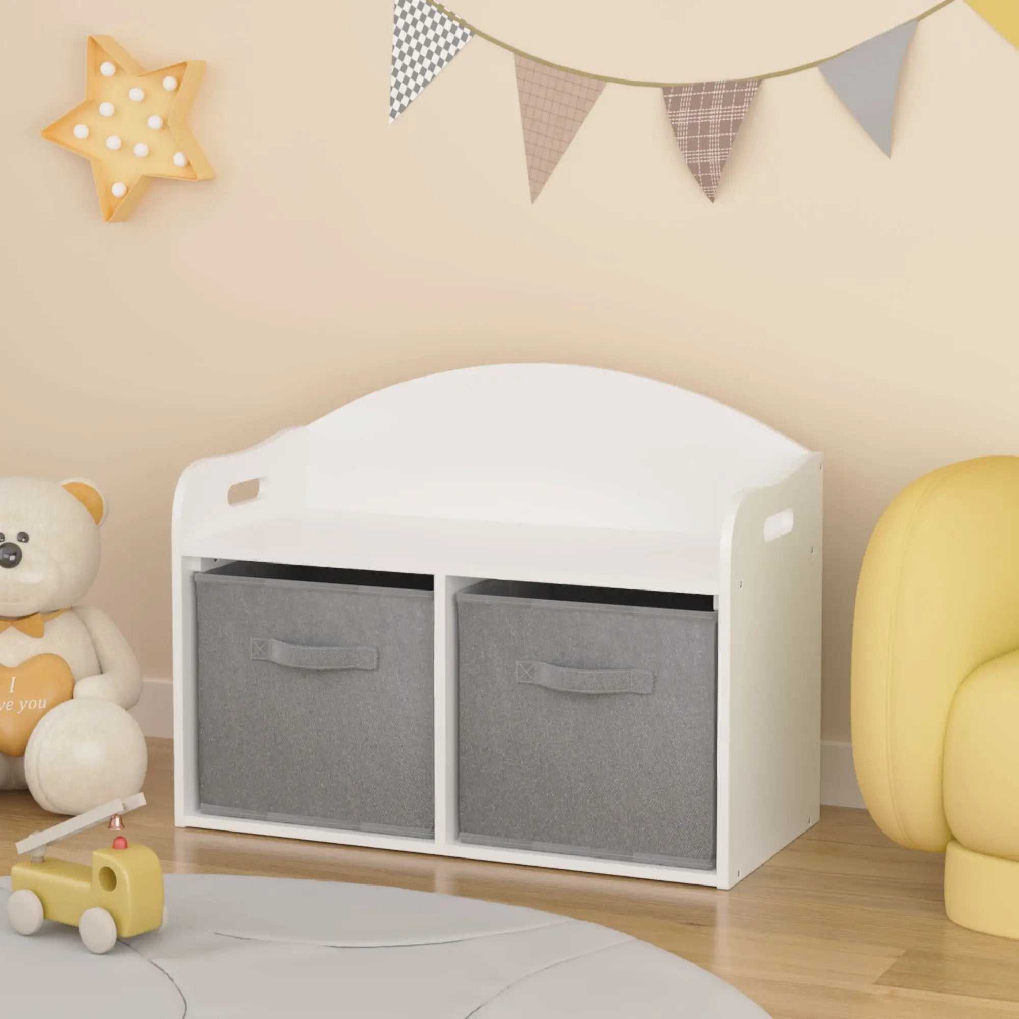 Toy Box Bench With Collapsible Drawers, Storage Cabinet Organizer - White by Unique Piece Furniture