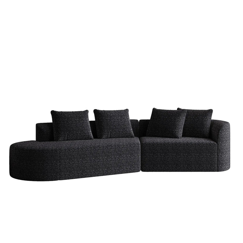 Upholstered Oversized Sectional Sofa, 4 Seater Extra Deep & Wide Seat Curved Cloud Couch With 4 Throw Pillows, Free Combination Living Room - Black by HouseOfZazla