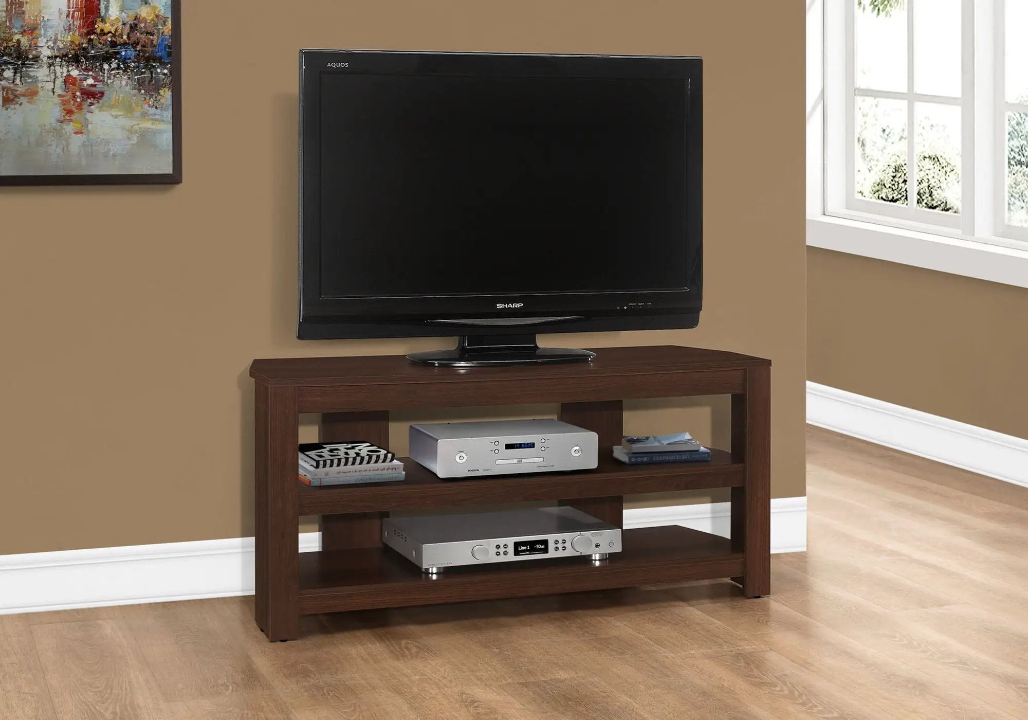 TV Stand, Console, Media Entertainment Center, Storage Shelves, Contemporary & Modern - Cherry by Unique Piece Furniture