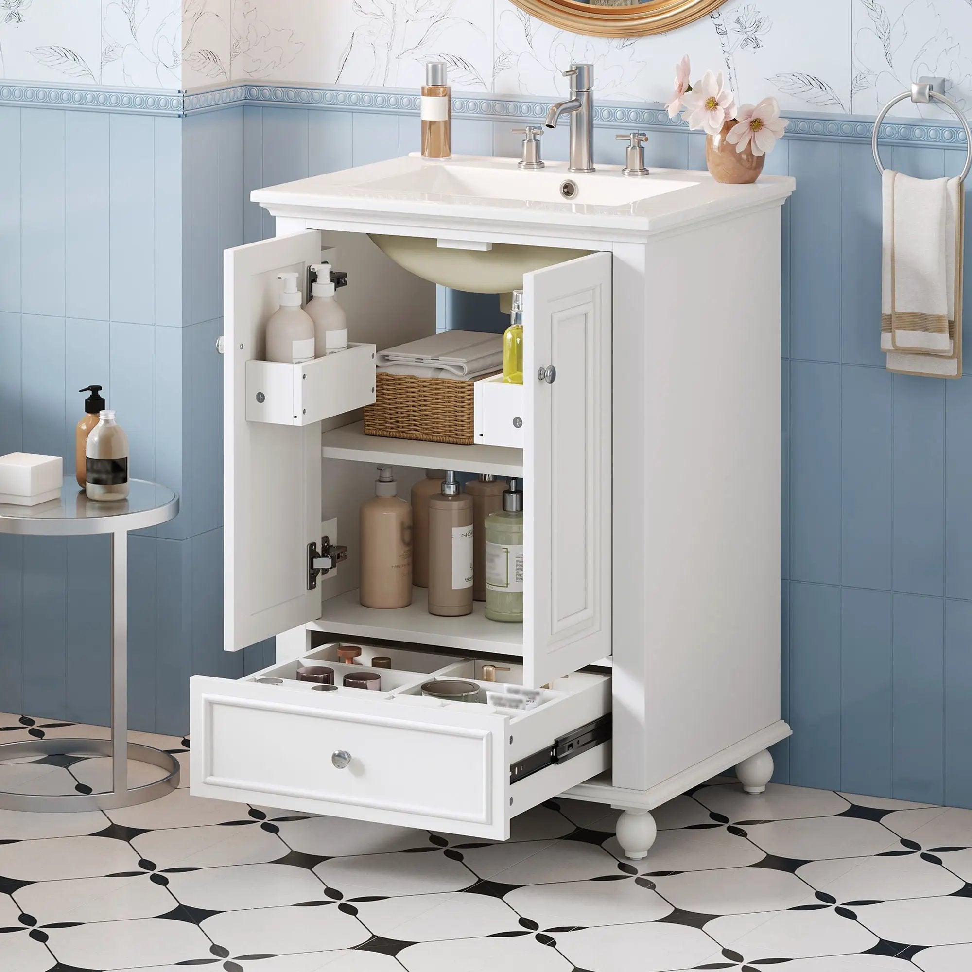 Modern Bathroom Vanity With Sink, Cabinet With Drawer And Dividers, Rectangular Storage Unit by Unique Piece Furniture