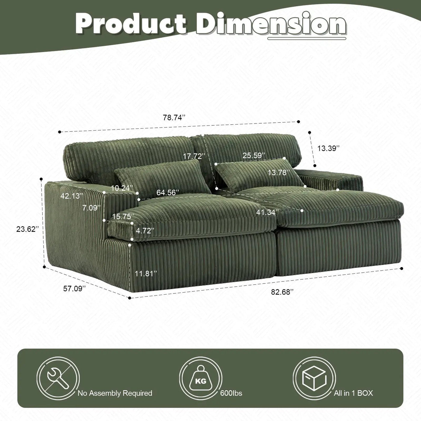 Double Chaise Lounge Chair, Oversized Upholstered Sleeper Cloud Couch by Unique Piece Furniture