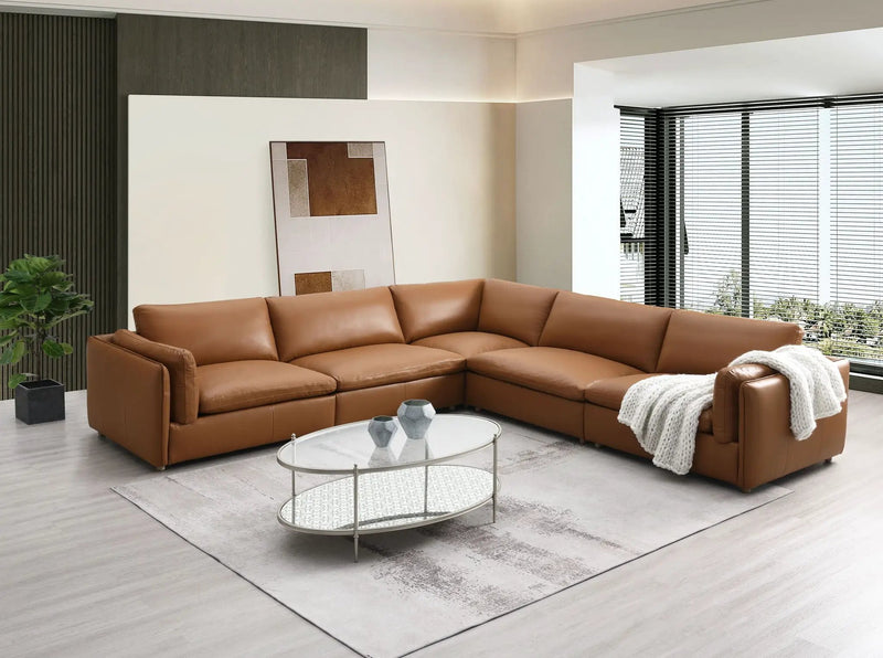 Brighton Top Grain Leather Modular Sectional - Light Brown by HouseOfZazla