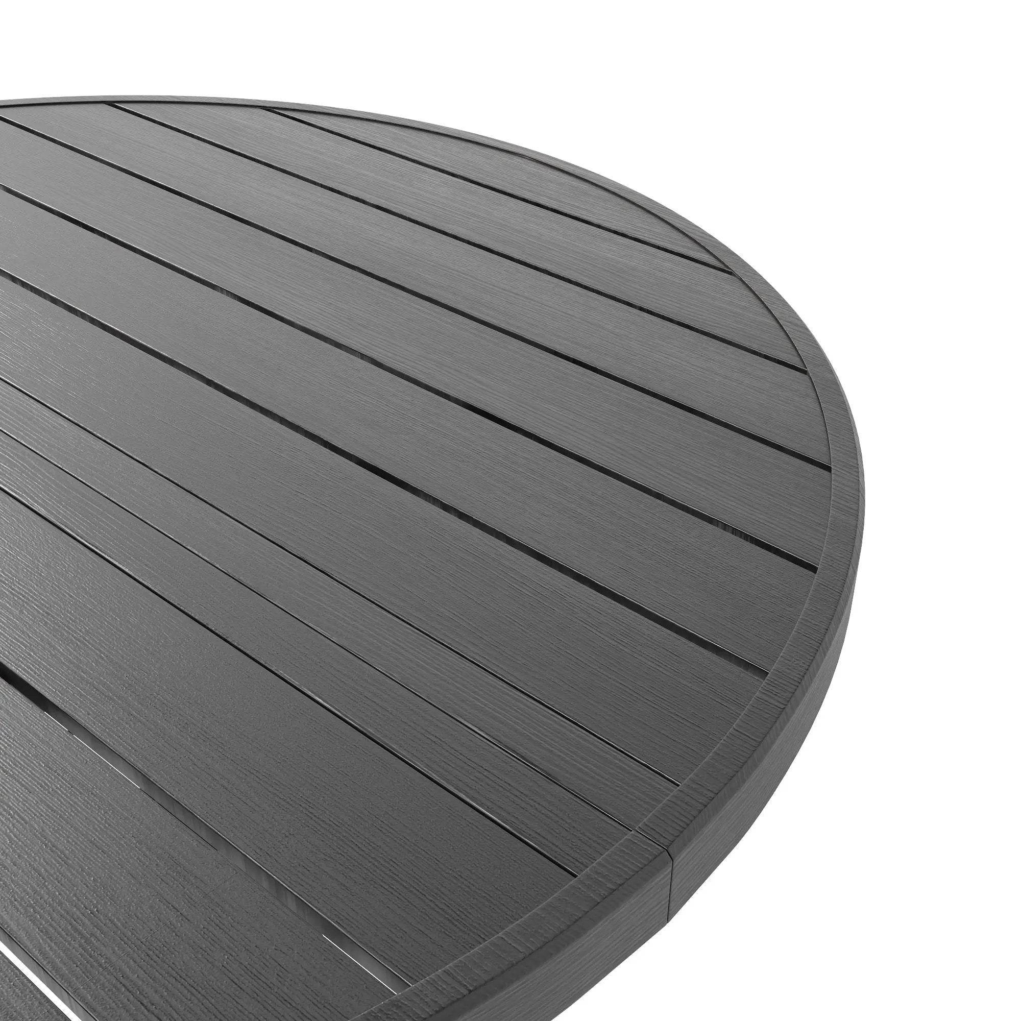 Round Faux Wood Slat Patio Table 47" with Umbrella Hole by HouseOfZazla