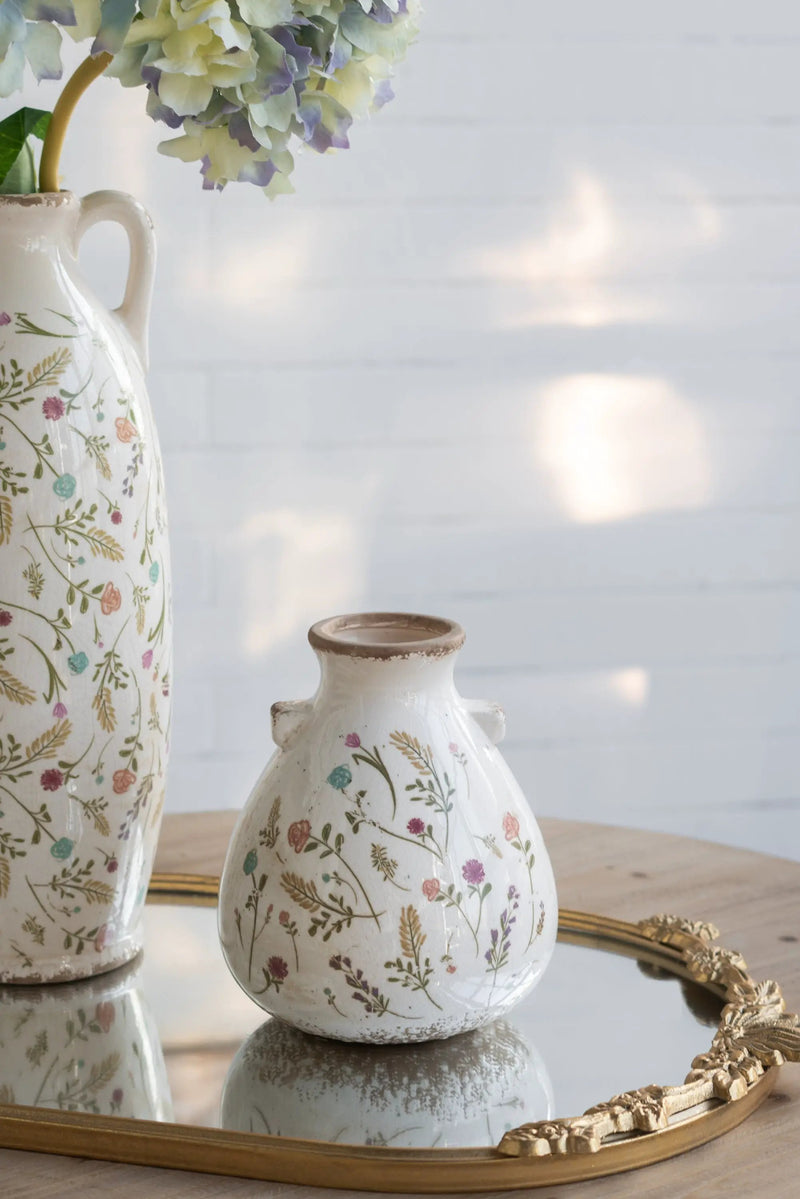 6.7x6.7x7.7' Round Ceramic Accent Vase with Multi-Colored Floral Motifs by HouseOfZazla
