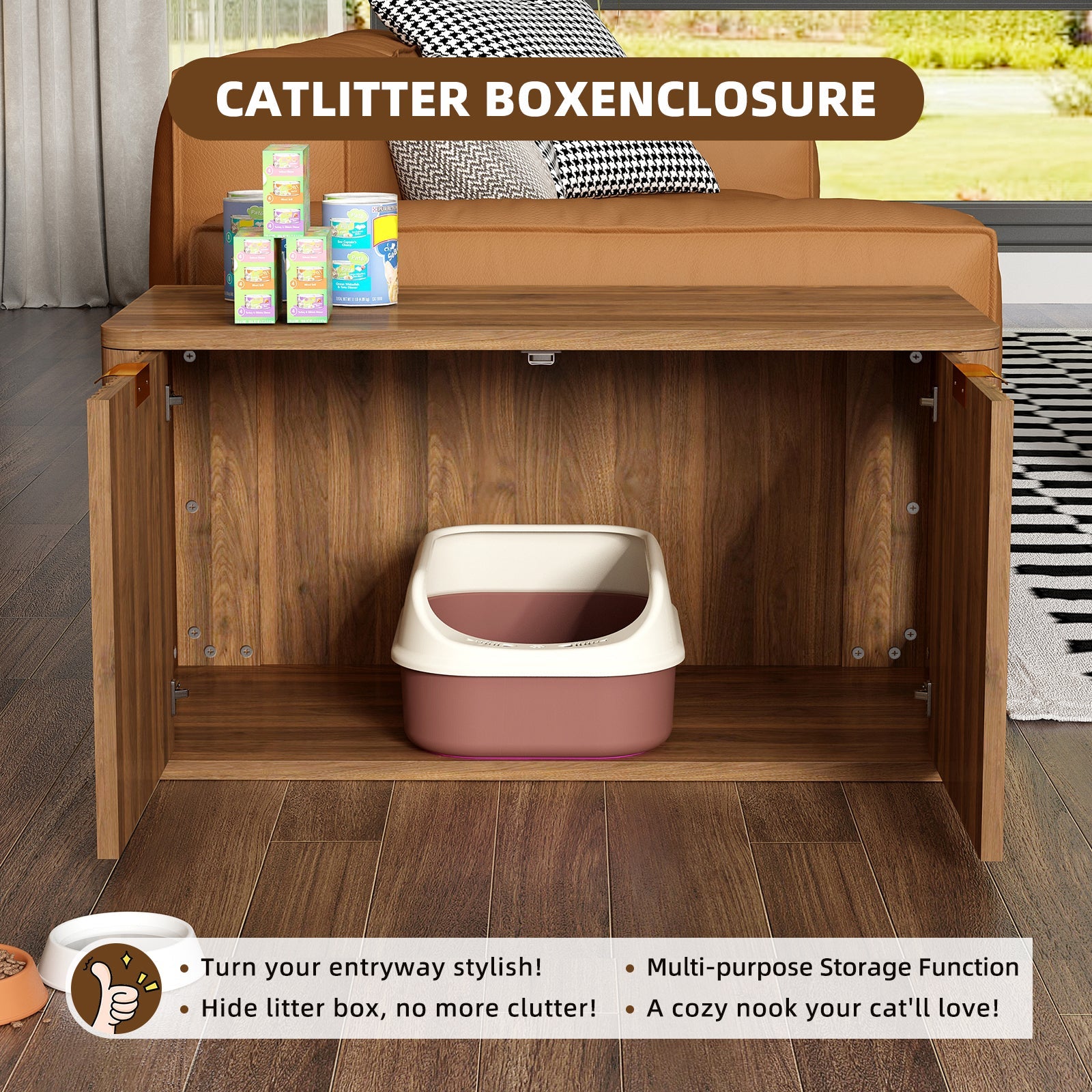 31.5" Walnut Finish Hidden Litter Box Furniture by HouseOfZazla