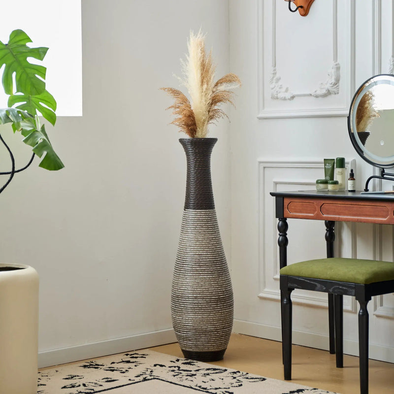Tall Standing Designer Floor Vase Durable Artificial Rattan Elegant 2 Tone Finish Ideal Decor Accent For Living Room, Bedroom, Entryway Stylish Home Decor Statement Piece - Black / Gray by HouseOfZazla