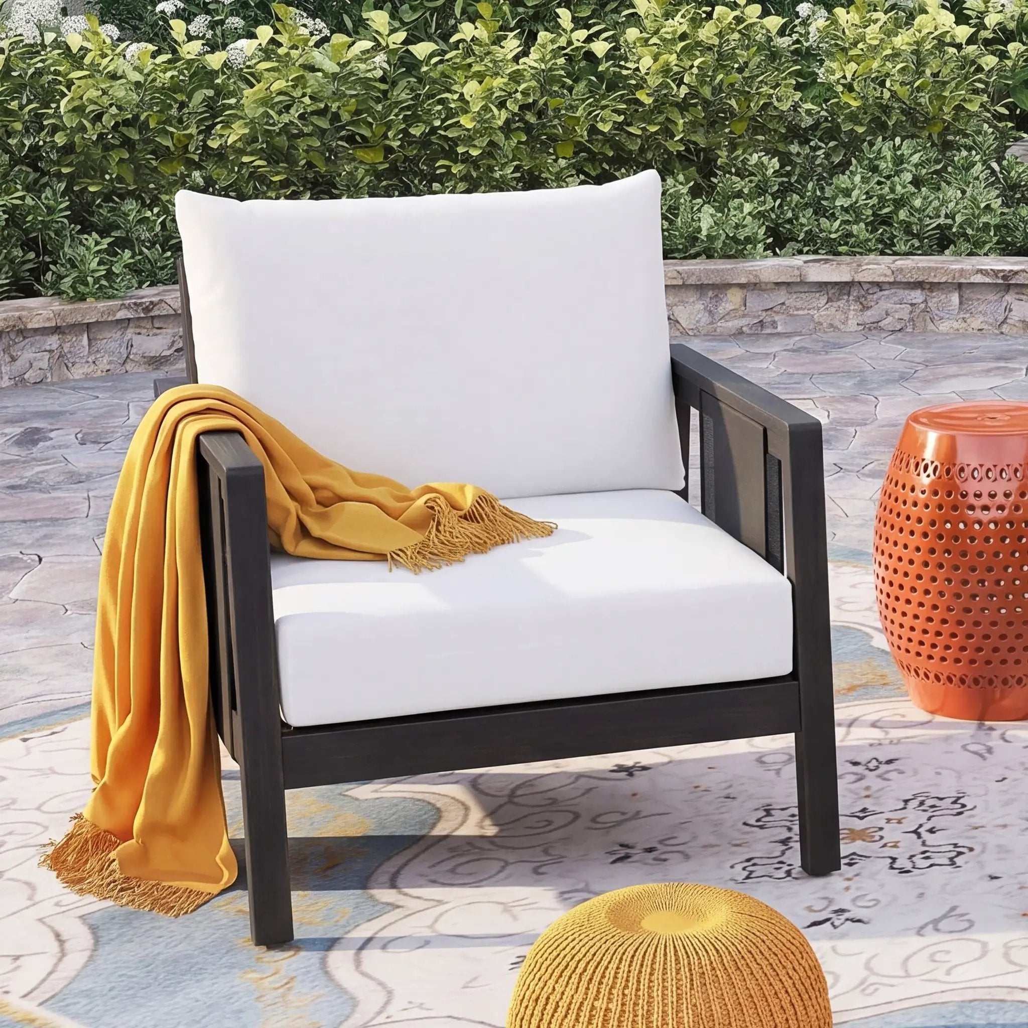 Outdoor Club Chair with Acacia Wood Frame by HouseOfZazla