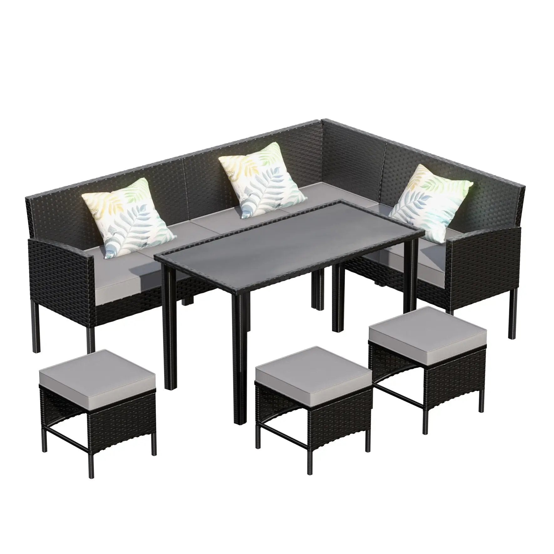 7 Piece Outdoor Furniture Set Waterproof Cushions Glass Table by HouseOfZazla