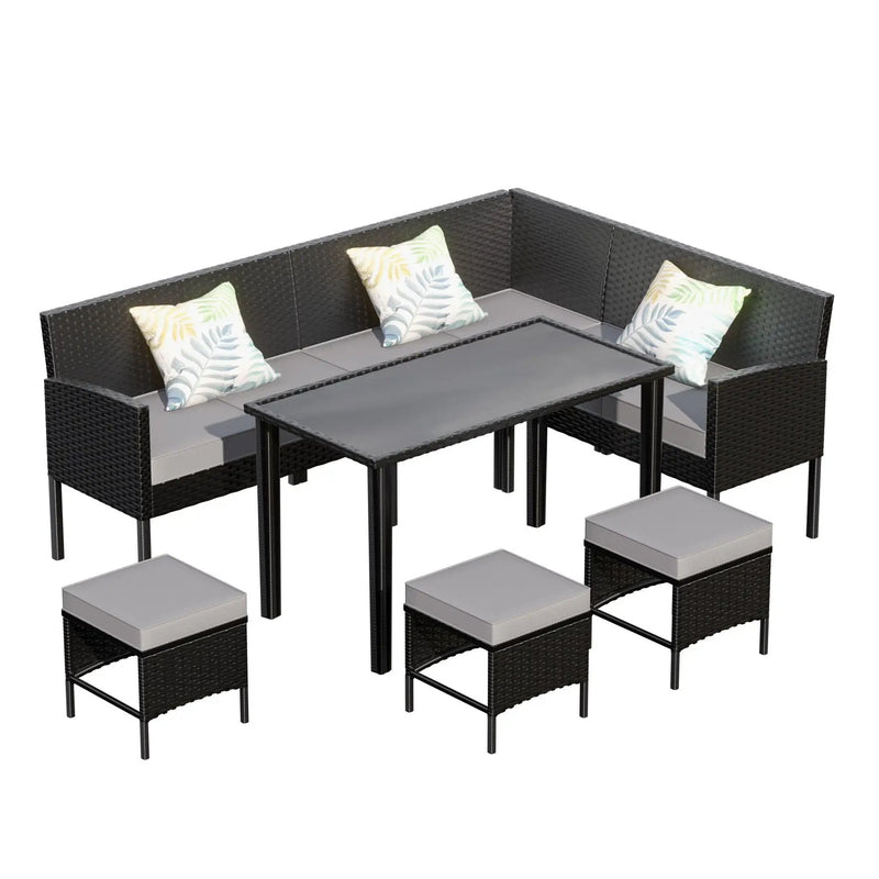 7 Piece Outdoor Furniture Set Waterproof Cushions Glass Table by HouseOfZazla